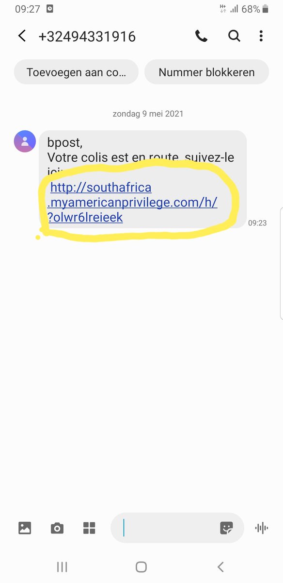 OPGELET!!!

2 de dag  op rij dat ik van deze nummer een sms krijg dat mijn bpost pakket onderweg is. Reageer hier niet op he en al zeker NIET op de bijgevoegde link klikken. Dit is phising. <a href="/bpost_be/">BPOST</a> <a href="/bpost_nl/">bpost</a>

#bpost #bewarned #nietklikken