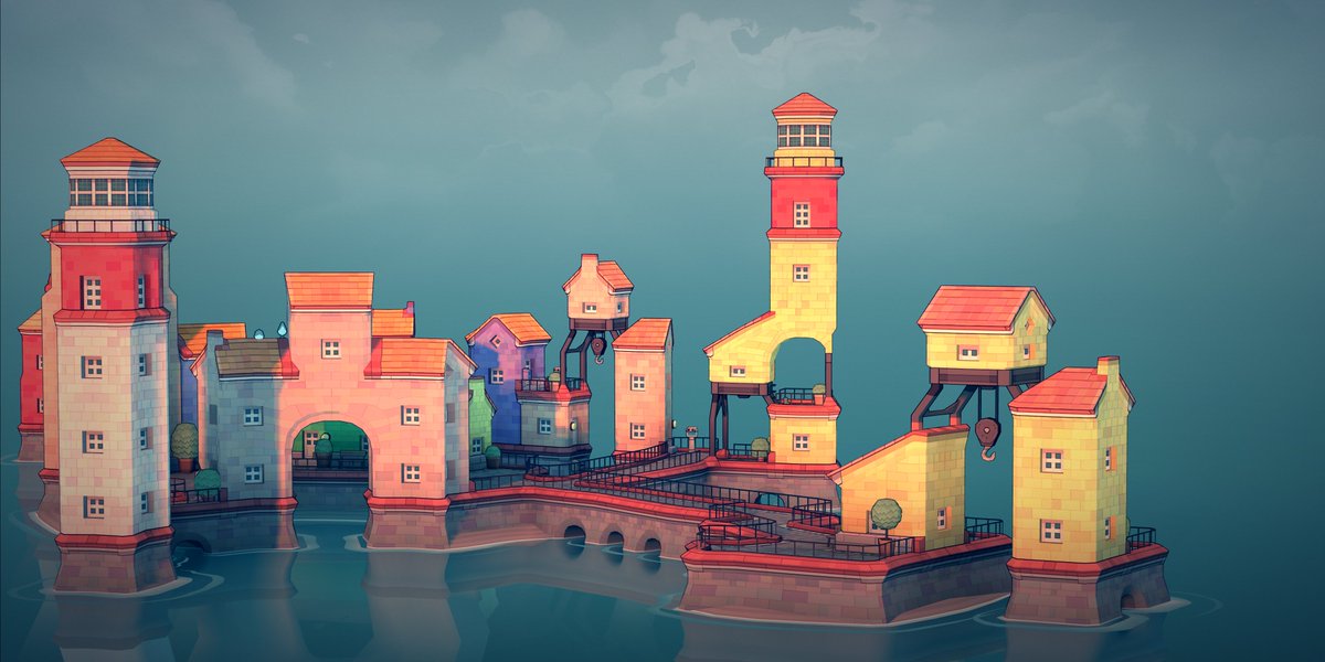 #Townscaper 
As the sun set at the end of a long day, the Heavy Lift Facilities were put into their shutdown state.