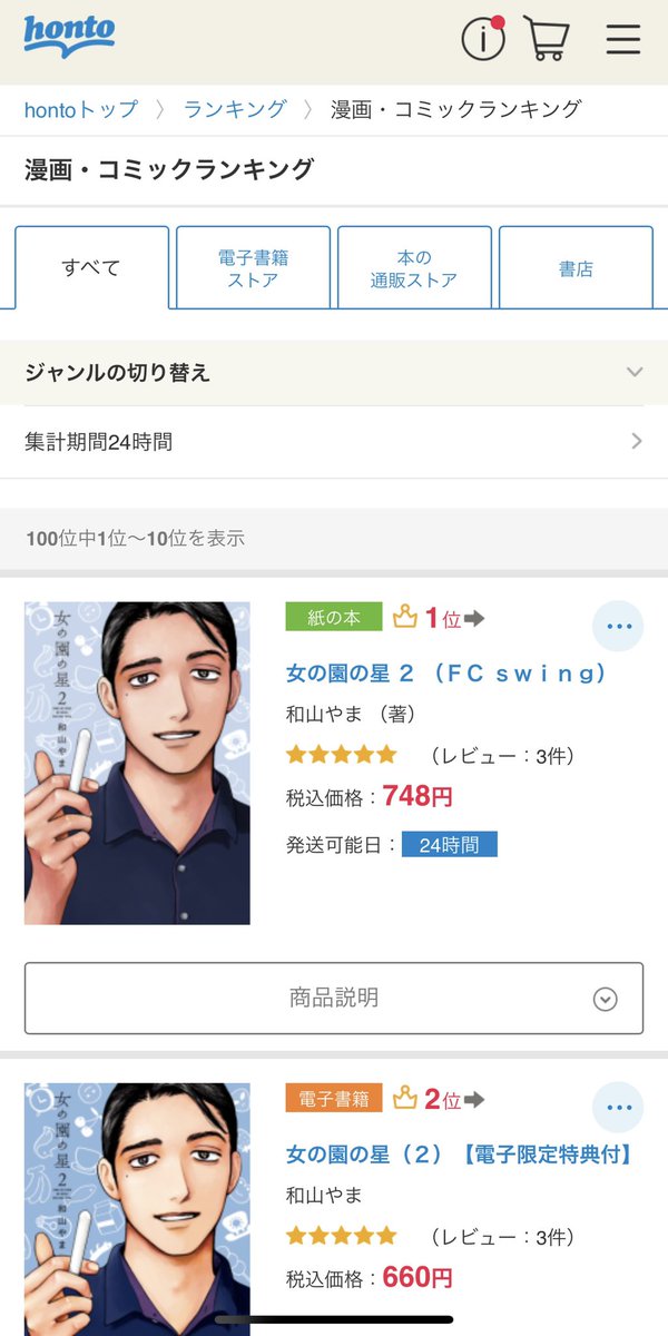 🎉大人気御礼[女の園の星]②🎉

㊗️各書店様にて✨🏆第❶位🏆✨

👑amazon コミック
👑BookLive 総合
👑紀伊國屋書店 コミック
👑honto 漫画・コミック
👑ebookjapan 総合
👑コミックシーモア 女性マンガ
👑Renta! ヤングレディース
👑まんが王国 女性

感謝申し上げます‼️わ〜😄👏

試読は引用へ⏬ https://t.co/KFlekbVBx7 