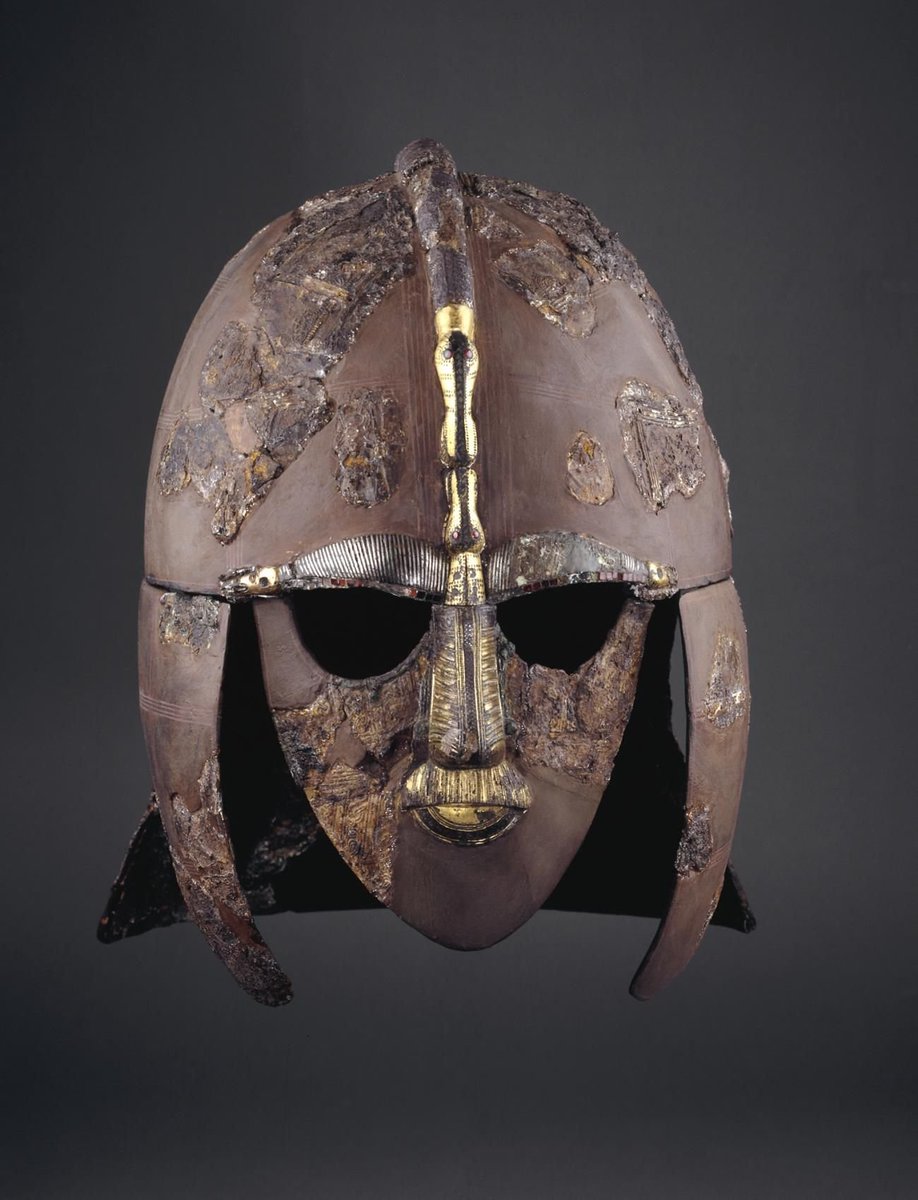 Helmets are another example - cheek flaps & neck guards are typically separate pieces, joined to the helm such a way that they provide protection while conforming to the body.However, the Sutton Hoo helmet has a rather boring hinge, thought to be pieces of leather, riveted on.