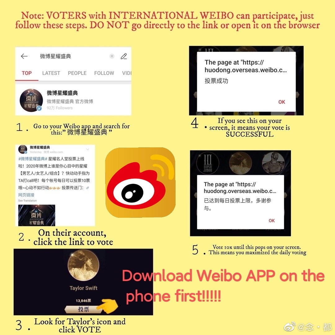 byxlovestaylor's tweet image. PLZ VOTE NOW ⭐t.cn/A6ts0aJQ⭐ Hiya swifties!💗 PLZ take a look! There&apos;s an award voted by fans like AMA, Taylor Swift is currently winning Top above all 😍 HOWEVER, 🆘the others&apos; votes are raising fast, we need your help and plz vote NOW via Weibo App until May14!