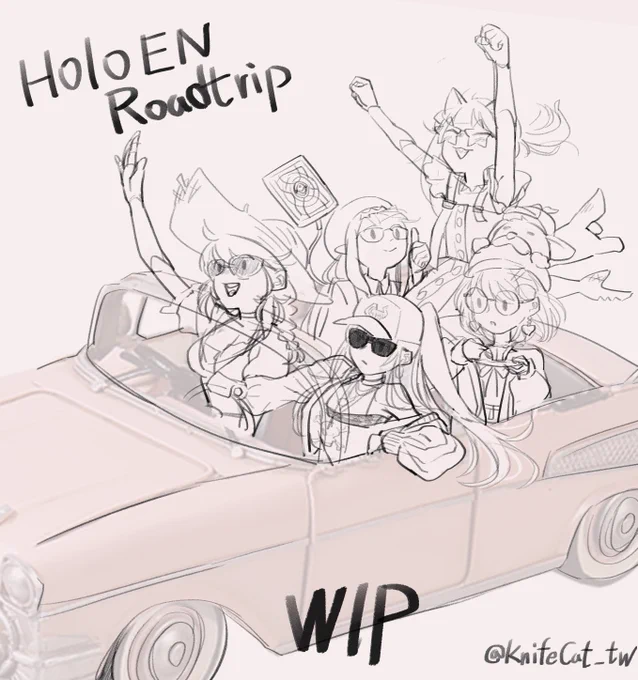 Holo EN
Road trip

#hololiveEnglish 
#wip #sketch 