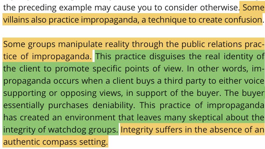 ByronErnest's tweet photo. “Some villains also practice impropaganda, a technique to create confusion.” Interesting discussion here
@mikehorneauthor, in #IntegrityByDesign. This goes along w/a recent discussion a group I work w/had about good/bad leader traits. The two faced villains do this. #Leadership https://t.co/5moJWjgv3E