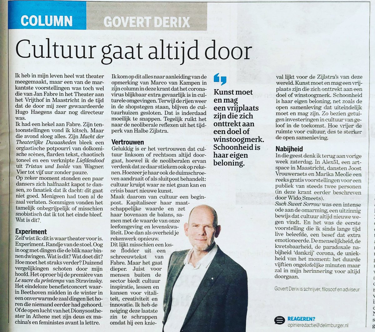 Geweldige #column van #filosoof @GovertDerix 
LEZEN aub!
Dit is de spijker op zijn kop. 
#cultuurgaataltijddoor