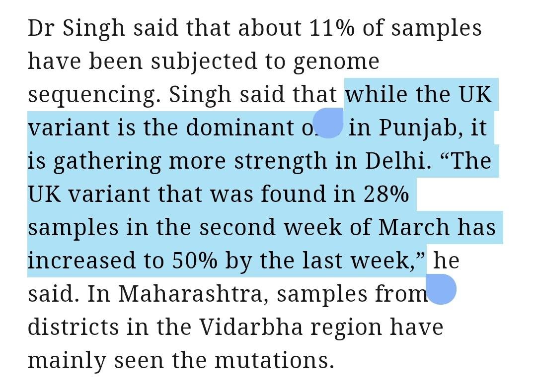 On15.3, total 24,437 new cases were reported in India, 62% from Maharastra alone. Many of us thought that like in past, this could be contained locally.Punjab overtook Kerala to claim the number 2 position. Several new cases in Punjab were of highly infectious  #UKVariant