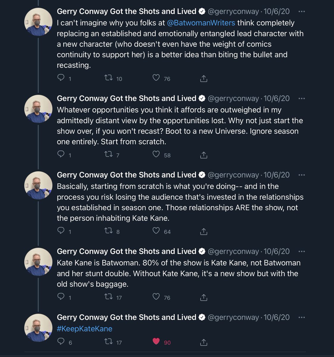 KateIsBatwoman's tweet photo. Gerry Conway, a comic tv &amp; screen writer/editor/producer and all around industry professional, stated months ago that replacing Kate Kane as #Batwoman was a huge mistake for the writers to make. #KateKaneIsBatwoman #RestoreKateKaneAsBatwoman #KeepKateKane https://t.co/UT5k6UQRrC
