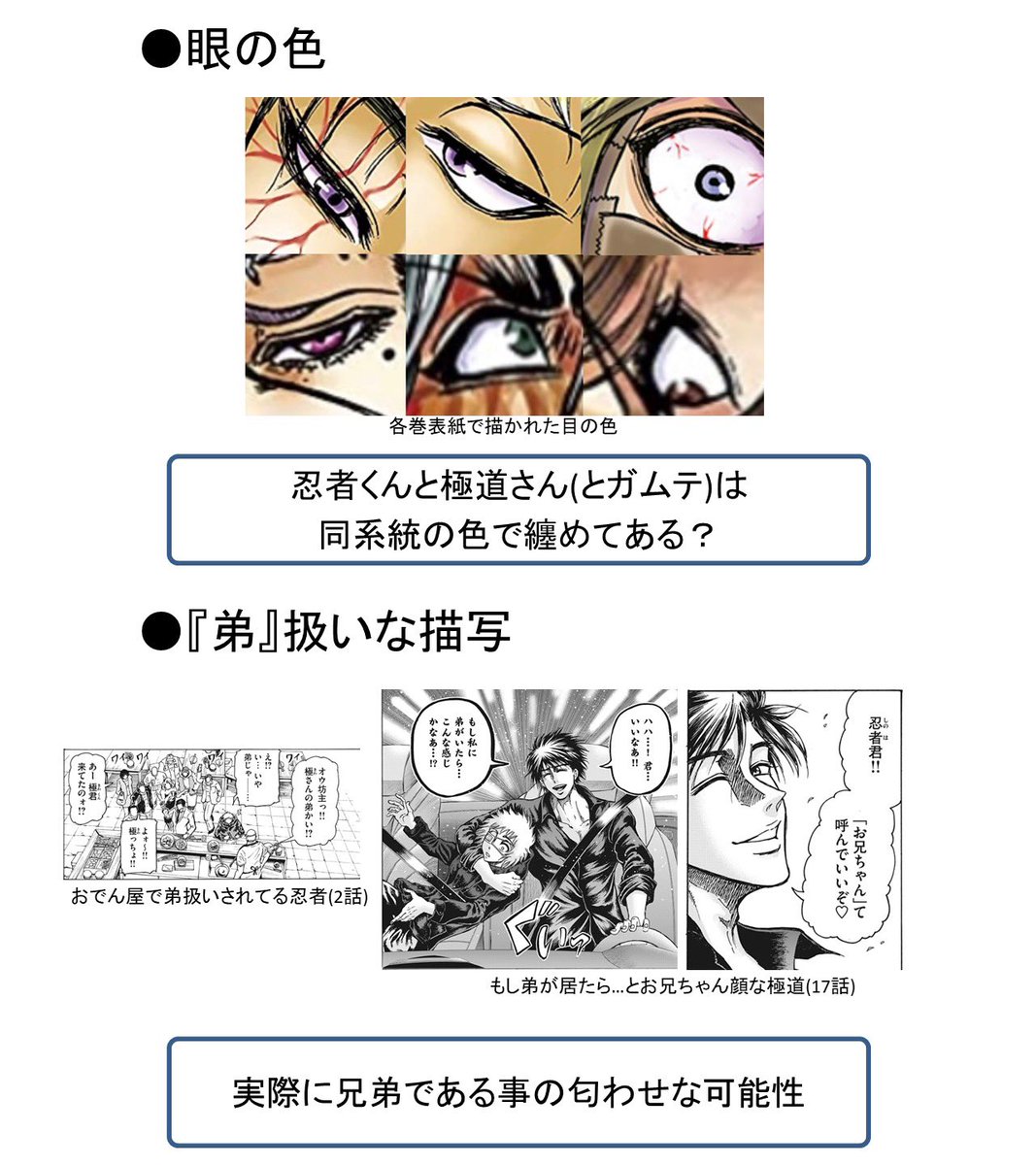 明日の忍者と極道55話が楽しみなので
忍者くんと極道さんの兄弟説について
とりあえず個人的に纏めた
#忍者と極道 