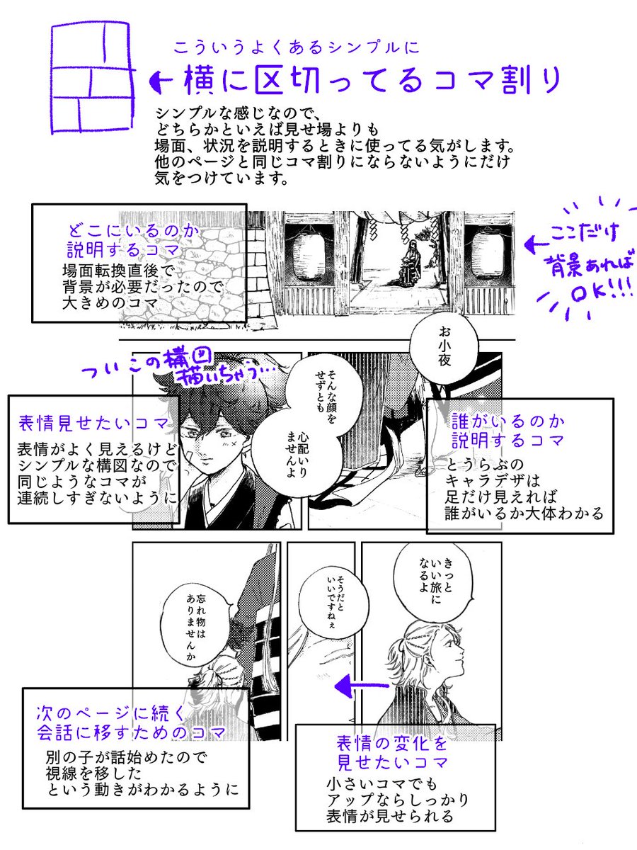 マシュマロで漫画のコマ割りについてご質問を頂いたので、コマ割り苦手なりになにを考えて描いてるかメモしてみました📝
(漫画描き始めて2年の未熟者のメモなのであまり信じないでください) 