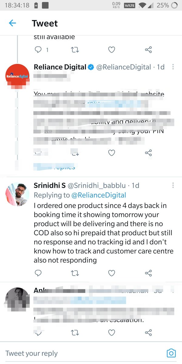 isauravyadav's tweet photo. @RelianceDigital @jagograhakjago And I am not surprised now with seeing so many similar customer complaints. Orders being taken and not delivered. Strict action must be taken by @jagograhakjago @CCI_India @consaff https://t.co/C4rSkWVW2i