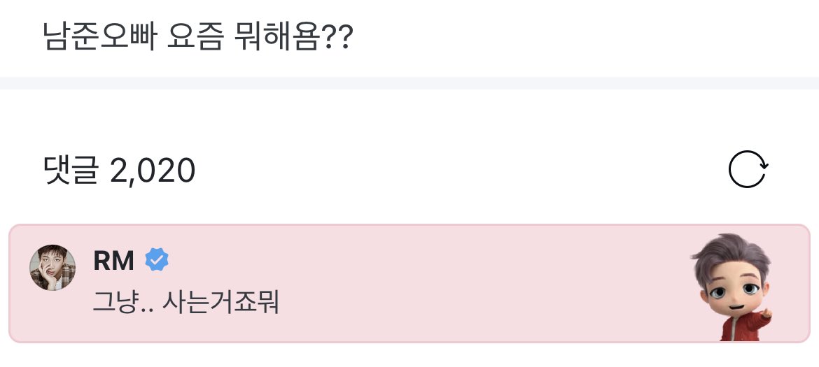 OP: Namjoon oppa, what are you doing these days?? just….living ig @BTS_twt  #BTS    #방탄소년단  