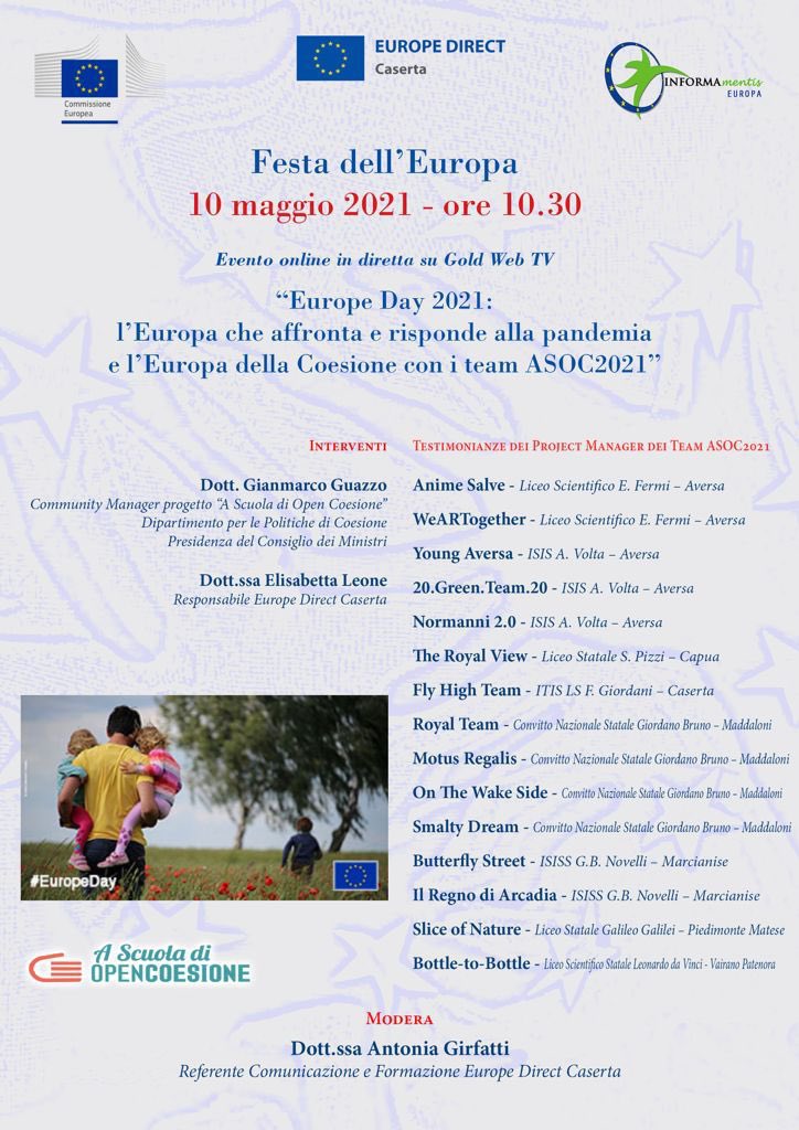 weARTogether21's tweet photo. Domani, 10 maggio 2021, avremo il piacere di assistere all’evento “Europe Day 2021” organizzato da Europe Direct Caserta.🤝
Incontreremo i referenti dell’associazione Europe Direct e “A scuola di Open Coesione” e ci confronteremo con gli studenti del territorio campano‼️
Grazie🙏🏼 https://t.co/FeCjh22z4O