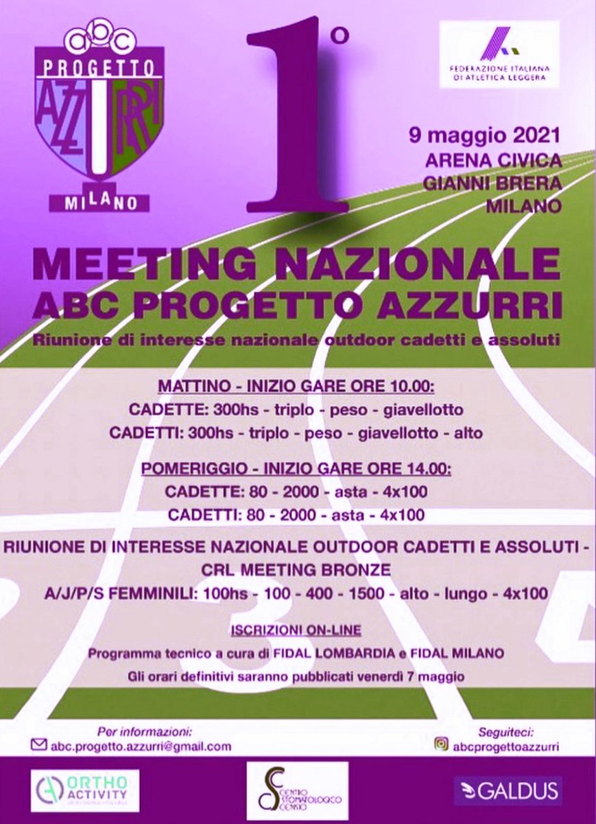 ginugiola's tweet photo. #9may #PrimoMeetingNazionaleOutdoor #Cadetti e #Assoluti #ABCProgettoAzzurri🏅@FidalMilano #ArenaCivicaGianniBrera
1085 #iscritti
24 #gare
71 #società
67 #staffette
@atleticaitalia @EuroAthletics @WorldAthletics #GGG
@VivMilano @socialurps @EmilianoVerga @GaldusF https://t.co/M6uOwFeRrD