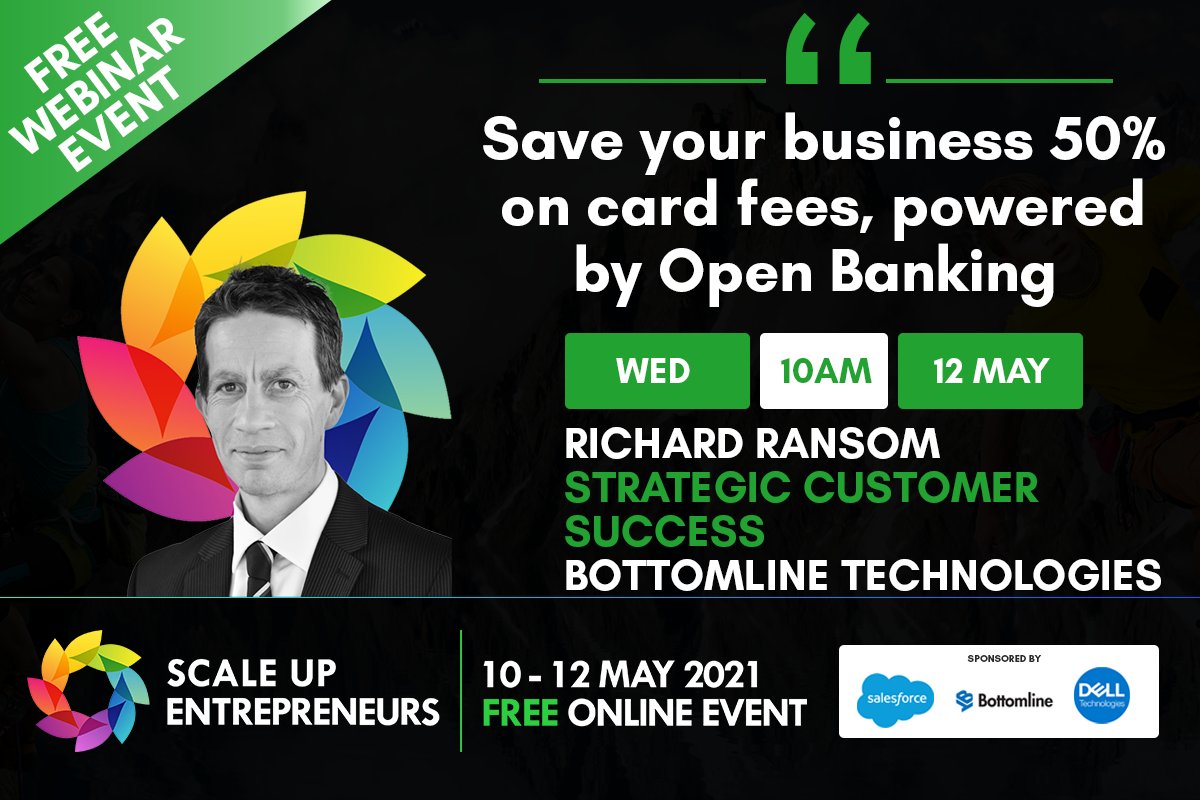 WebinarsFor's tweet image. Richard Ransom from Bottomline joins us on Wednesday to discuss how scaleups can 'Save your business 50% on card fees, powered by Open Banking'.

Sign up for free access to our full 3-Day Scale Up event!👇👇

bit.ly/330dPFO

#openbanking #cardfees #bottomlinetechnologies