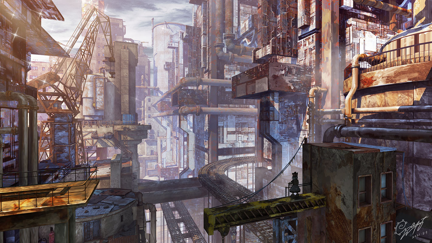 歯車ラプト イラストレーター Vtuber 廃工場 久しぶりのオリジナル絵です ゲームのステージアートみたいになりました T Co 6lw1qsehfd Twitter