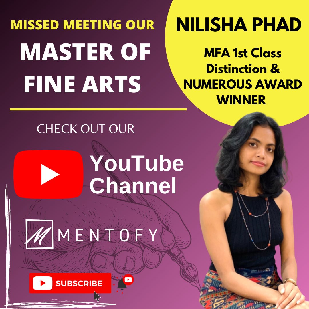 mentofy's tweet photo. Learn Everything about career in Fine Arts and how Nilisha became a Master in her Art career on our YouTube channel now!

#mentorship #mentor #mentofy #art #artist #youtube #youtubeindia #reel #reels #reelsinstagram #reelsindia #artcareer #finearts #fineartstudent #careeradvice https://t.co/YxTRTT5VB1