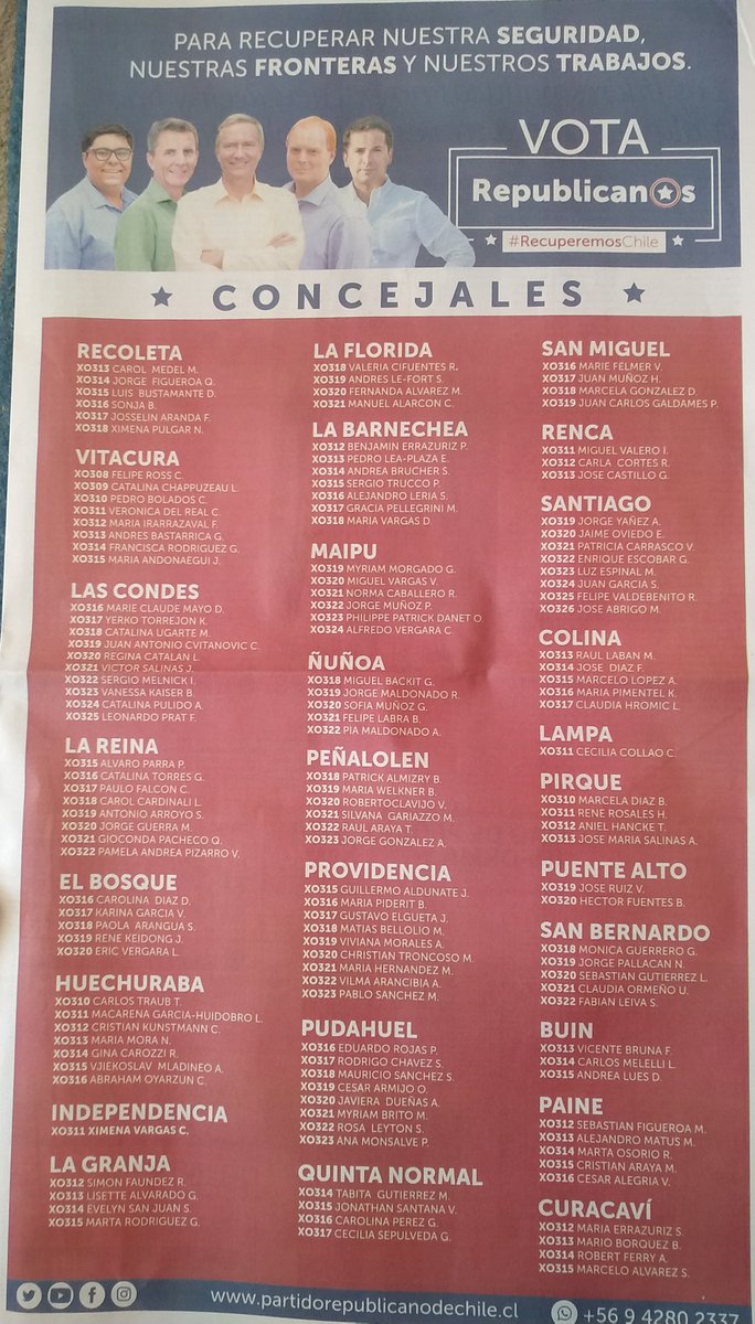vmoralesa's tweet photo. Hoy los candidatos a concejal por la RM aparecimos en el Mercurio, vota bien, vota Republicano 💪🇨🇱 https://t.co/pmWBXQ8wut