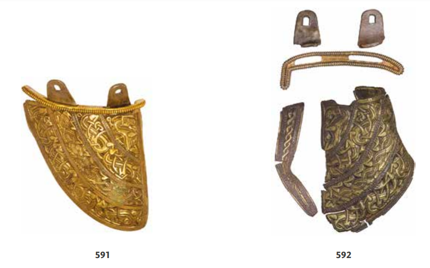 I want to take a brief interlude to talk about the Staffordshire Hoard (images from the monograph), which is not very hinge-y.Here, the cheek pieces are thought to allow very limited articulation, being riveted onto the helmet. Hinge-like, but not really a hinge.