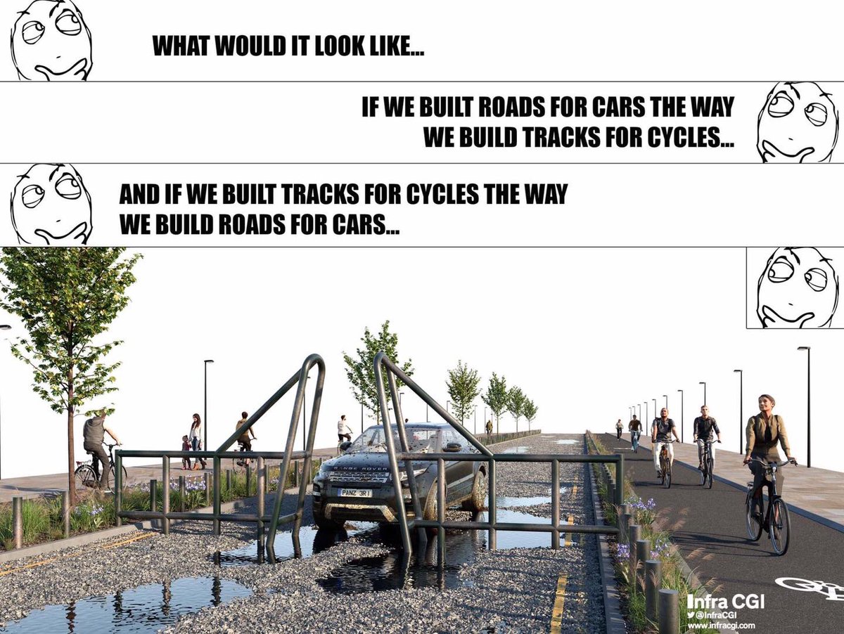 ⚠️ « A quoi cela ressemblerait si on construisait les routes pour les automobiles 🚗 de la même façon  dont on construit les pistes cyclables 🚲 »