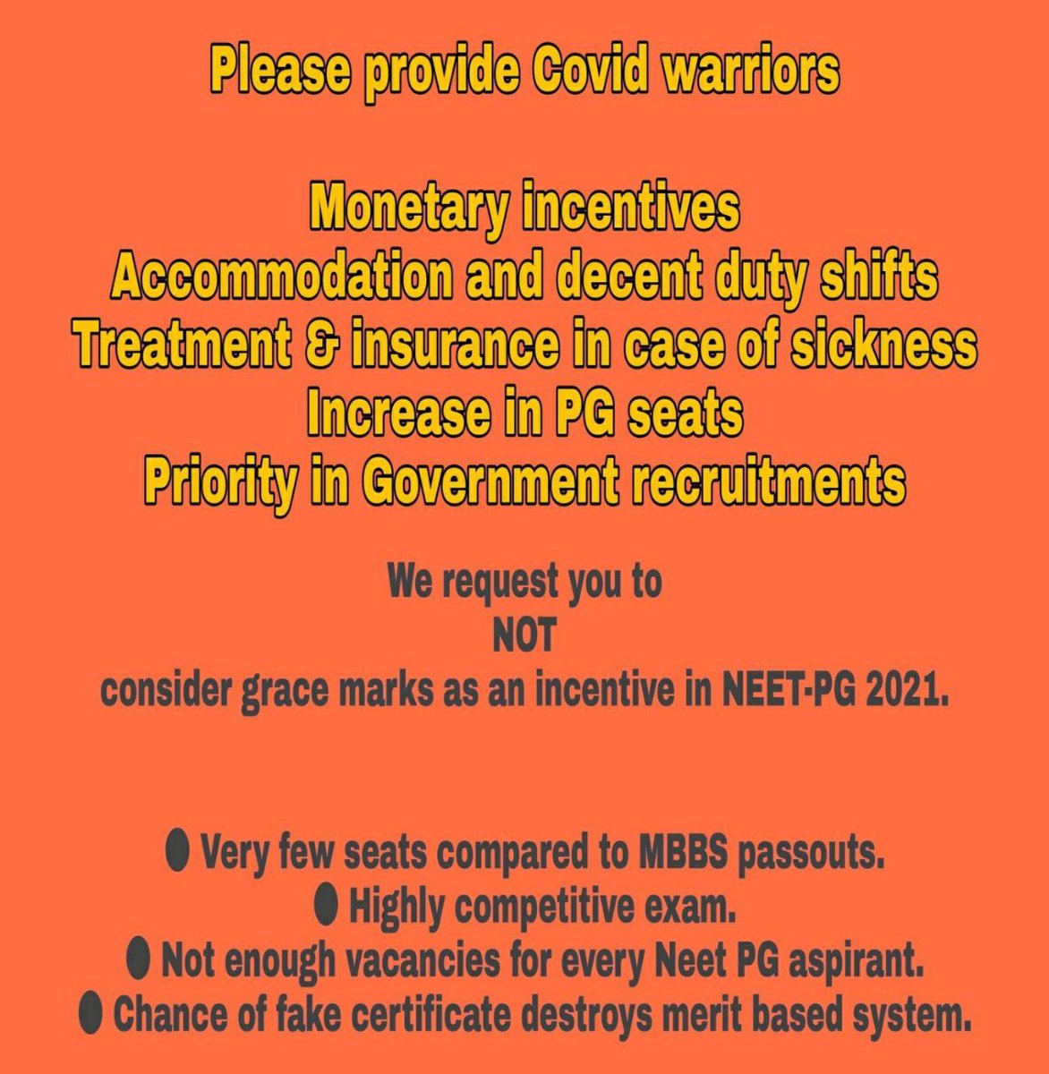 prashanthsuppin's tweet photo. We're 1.7L doctors waiting to serve the nation. We don't need grace marks, we need NEET-PG exam to be conducted soon. No grace marks please. #nogracemarks @PMOIndia @drharshvardhan https://t.co/mnpwvjPEcX