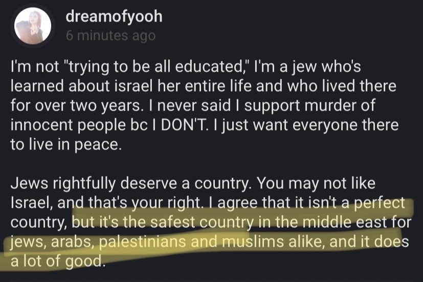 so here we have:1- denying of genocide of Palestinians, as if history doesn’t exist2- “israel is the safest country for muslims” say that to the mulsim who try to pray in Al-Aqsa but get shot and kicked out every time, tell that to Sheikh Al Jarrah citizens who are getting—