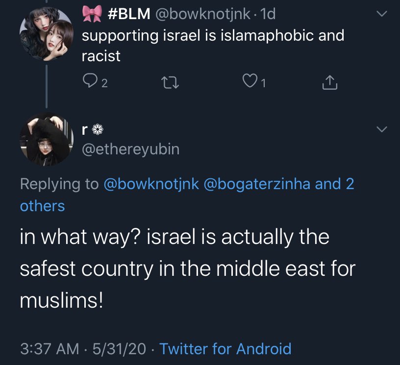 so here we have:1- denying of genocide of Palestinians, as if history doesn’t exist2- “israel is the safest country for muslims” say that to the mulsim who try to pray in Al-Aqsa but get shot and kicked out every time, tell that to Sheikh Al Jarrah citizens who are getting—