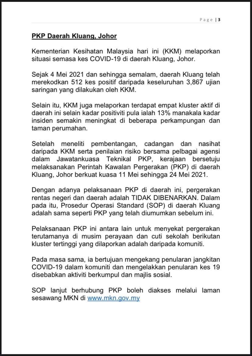 MKNJPM's tweet photo. Kenyataan Media Menteri Kanan Pertahanan Mengenai Perintah Kawalan Pergerakan (PKP), Perintah Kawalan Pergerakan Bersyarat (PKPB) dan Perintah Kawalan Pergerakan Pemulihan (PKPP) (9 Mei 2021) https://t.co/HG1t5weckZ