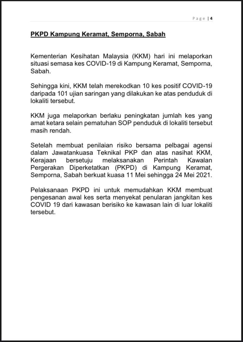 MKNJPM's tweet photo. Kenyataan Media Menteri Kanan Pertahanan Mengenai Perintah Kawalan Pergerakan (PKP), Perintah Kawalan Pergerakan Bersyarat (PKPB) dan Perintah Kawalan Pergerakan Pemulihan (PKPP) (9 Mei 2021) https://t.co/HG1t5weckZ