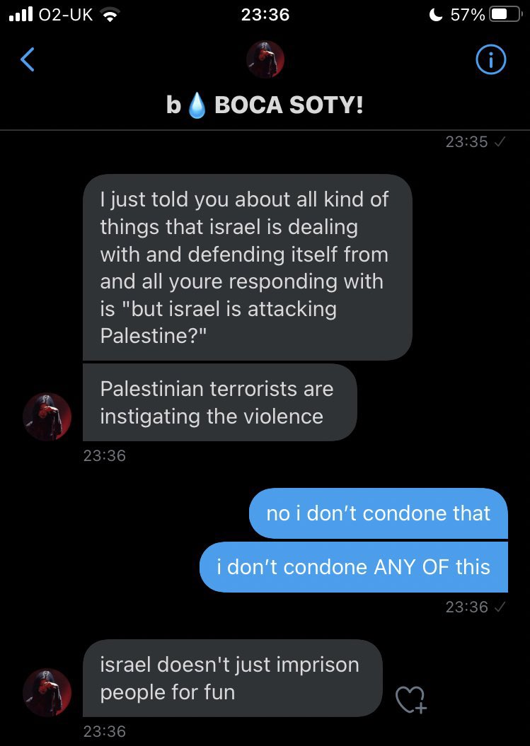 “Palestinian terrorists r instigating the violence” like the Palestinians who were attacked INSIDE THEIR HOMES & r being forced out by zionists bc they want to take over? that kind of violence?“th CHILD who provoked soldiers by hitting them n spitting on them” damn how terrible