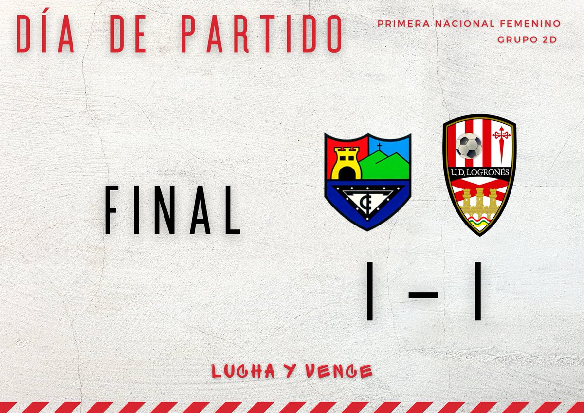 𝙁𝙄𝙉𝘼𝙇  | 1-1 |#TolosaUDLogFem

Empate

Gran partido chicas! 

A seguir 💪

<a href="/UDLogrones/">UD Logroñés</a>