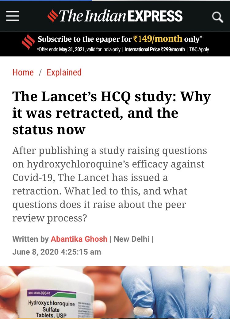 Now  #Lancet, a “respected medical” journal has written a scathing piece on  @narendramodi Sarkar’s handling of Covid crisisTheir credibility has been seriously dented by retracting the HCQ study & now I will give point by point factual rebuttal to their liesPls RT this thread