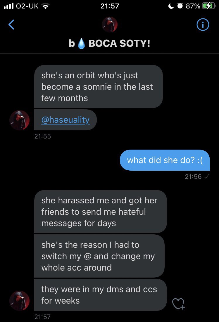 theres a shit ton more horrible shit she said, i wanna point out the non stopping victim playin, guilt tripping people who unfollowed her & calling them “fake friends” as if this is just some twitter beef, then lying abt me “harassing” her and sending her ppl when i Never did so