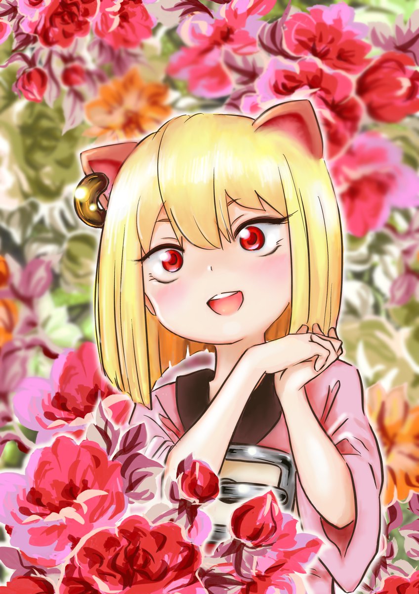 1girl blonde hair solo red eyes animal ears flower earrings  illustration images