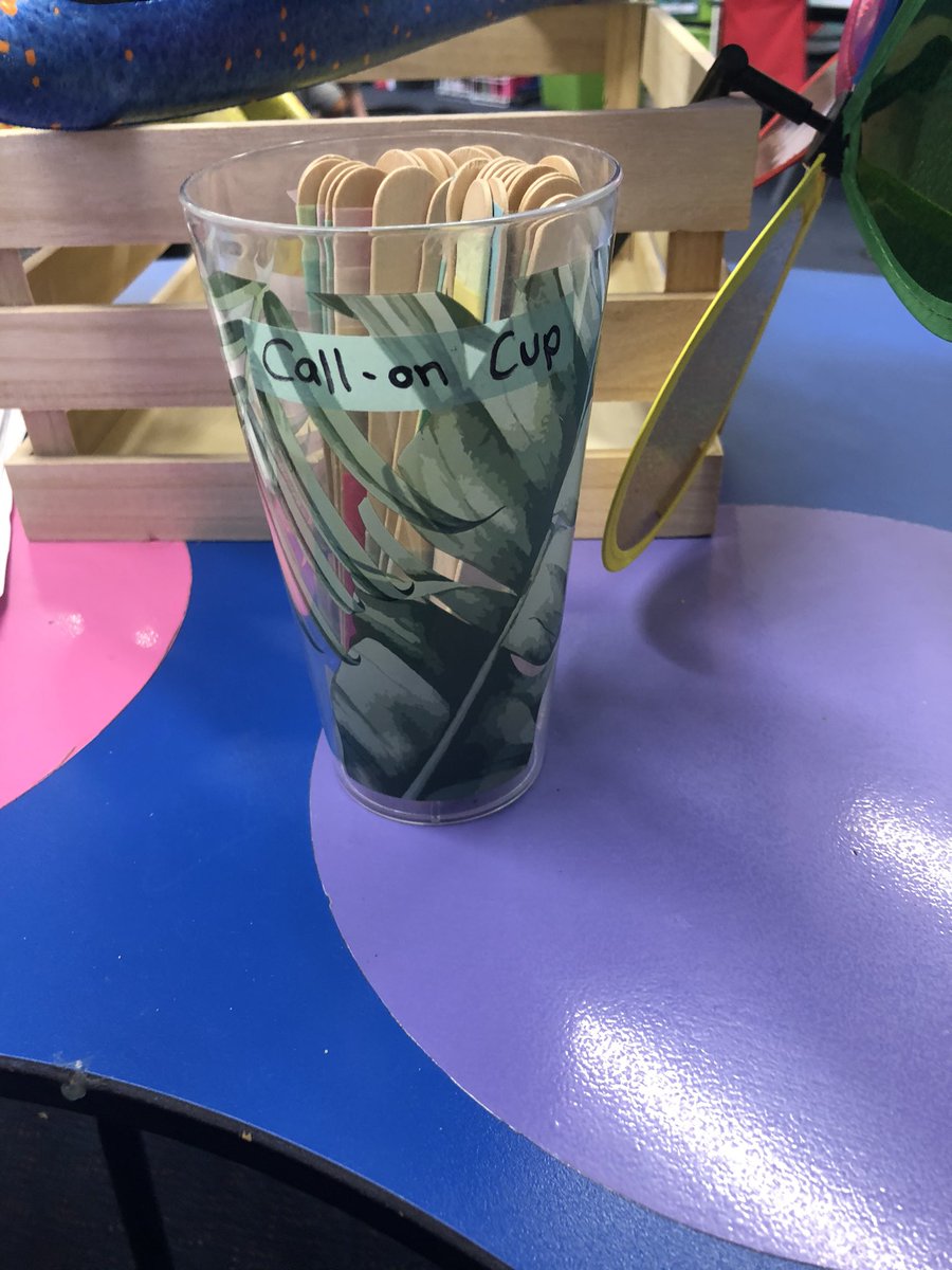 shanaeslattery's tweet photo. What a great classroom management strategy my mentor teacher uses for kindergarten! The Call-On Cup is so effective, every learner is engaged and ready when their paddle-pop stick is randomly chosen #acuedu_p https://t.co/Cb1y7rvCXf