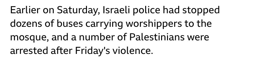 Palestinians were kindly asked not to attend the mosque but insisted, that led to unprovoked violence which was clearly the Palestinians fault as they were the ones who were arrested.