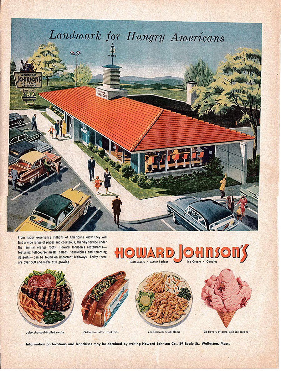 sigg20's tweet photo. “Old Days”In the 1950s and 60s You didn’t have to travel to very far before you came across a”Howard Johnson’s”Restaurant or Hotel.
#nostalgia #Travel #restaurant #1950s #1960s https://t.co/pxJstQqfWv