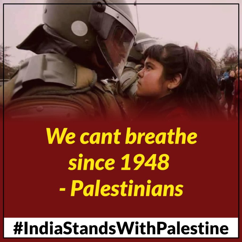 WeTrueMuslims's tweet photo. I cant breathe I cant breathe 
  - george floyd 

We cant breathe since 1948
  - PALESTINIANS 

 #IndiaStandsWithPalestine https://t.co/41nUlGVkPx