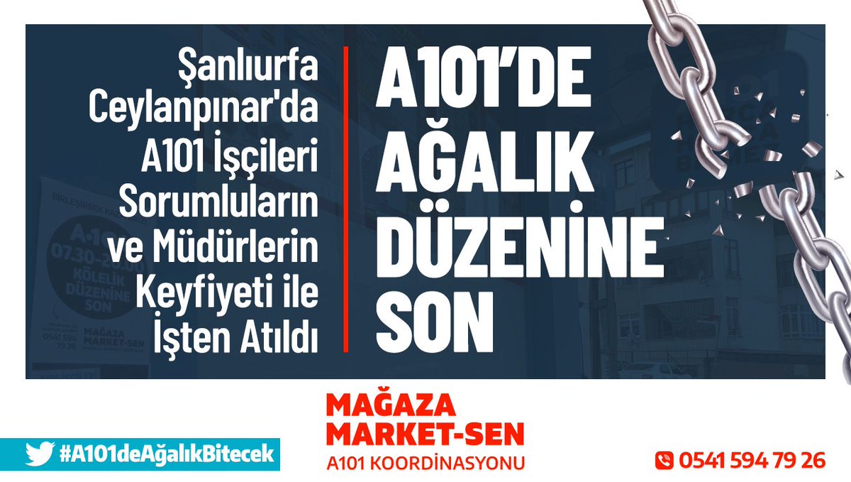 iscihareketiorg's tweet photo. A101 sorumluları bayram öncesi işçileri işten attı!

Daha önce @MagazaMarketSen'nin kölece çalışma koşullarıyla gündeme getirdiği A-101'de bu defa Ceylanpınar’da 2 işçi, bölge sorumlusu ve satış müdürünün keyfi tutumuyla işten atıldı
https://t.co/UjwkVArd6c
 
#A101deAğalıkBitecek https://t.co/R7RZxSB6VW