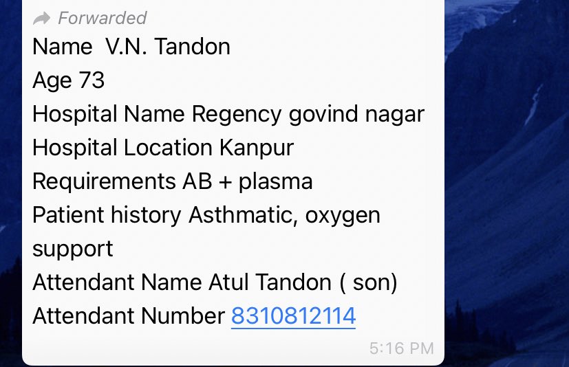 #Kanpur AB+ #plasma required. Pls help. 

#covid #COVIDSecondWaveInIndia #CovidIndiaInfo