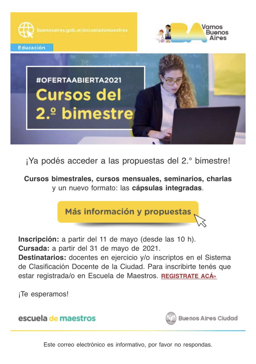 liliasarlo's tweet photo. Se acerca el segundo bimestre de Oferta Abierta y te presentamos un nuevo formato de cursos: Cápsulas Integradas. Mirá de que se trata en el portal de EM https://t.co/IaifUAetz0 #EscuelaDeMaestros #ofertaabierta2021 #cursosgratuitos #docentesCABA https://t.co/oEzTSzPSJg