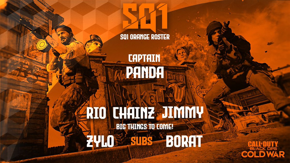 Introducing our new SQ1️⃣ team:
Orange roster 🟧
💥<a href="/Pandaa__EU/">Panda</a> 
💥<a href="/Rio_cod/">rio-.</a> 
💥<a href="/THExChainz/">Chainz</a> 
💥<a href="/JJonesCoD/">|| Josh Jones</a> 
💥subs- <a href="/ZyIoUK/">ZyloUK</a> &amp; @gtfcDan_sv
Graphics made by @Yokai420