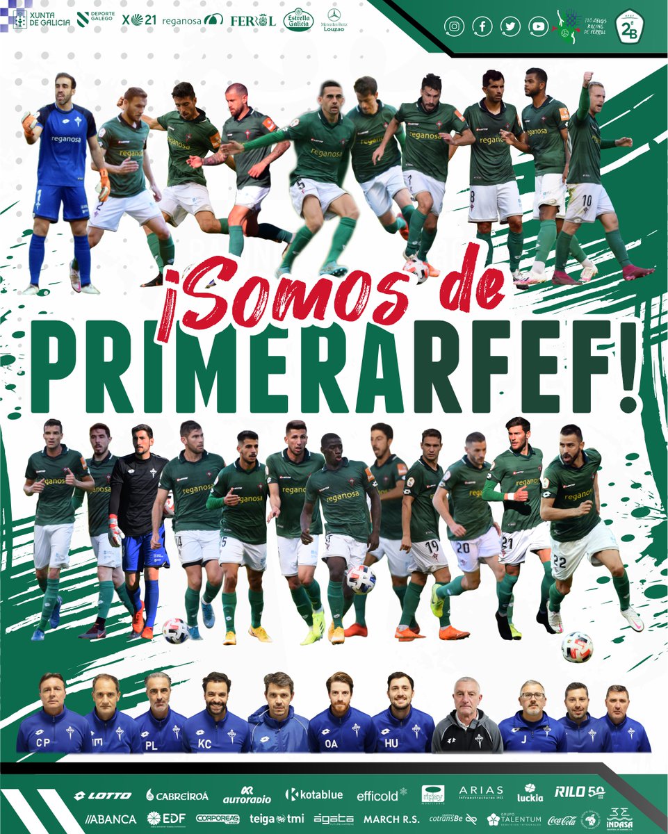 racingferrolsad's tweet photo. 💪¡SOMOS DE PRIMERA RFEF!

¡GRACIAS JUGADORES! 💚
¡GRACIAS CUERPO TÉCNICO!💚
¡GRACIAS AFICIÓN! 💚

¡OPA RACING! 

#ferrolsueña https://t.co/nARM9FG0Tl