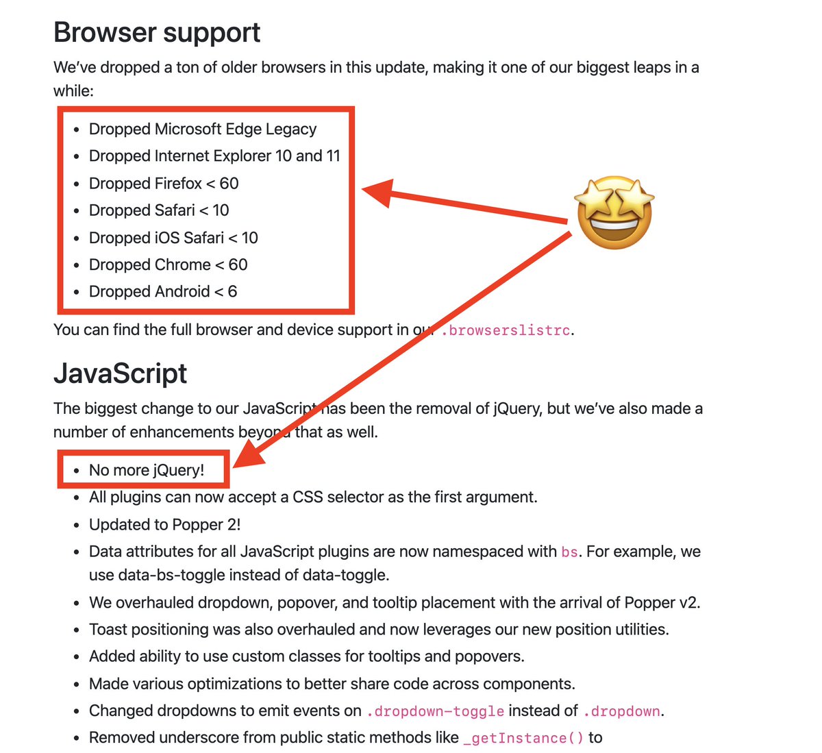 nucliweb's tweet photo. I'm one of the people who believes that it is better not to use CSS frameworks, I'm a #CSSLover
But seeing that most used CSS frameworks worldwide eliminate jQuery and that it has made a breaking change with browser support, it's to be applauded 👏🏼
https://t.co/ixPLRNThIo
#CSS https://t.co/OPEW7wyCxA