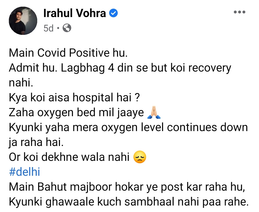 AnandBhai_'s tweet photo. Rest in peace #RahulVohra . 
Failed system taking lives. Sad reality of India😌😌 https://t.co/sB6sj5p6hU