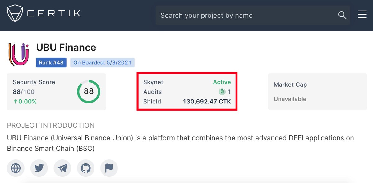 🔰 CertiKShield for UBU Finance 🛡

👉An active shield provided by CertiKShield gives $UBU token a value of 130,692.47 $CTK (about $400,000).
<a href="/certikorg/">CertiK Old Account</a>