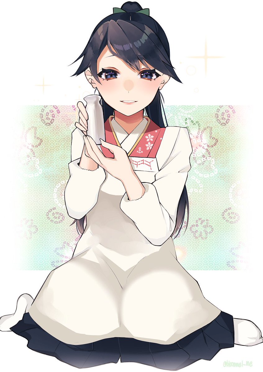 houshou (kancolle) 1girl kappougi solo japanese clothes ponytail apron black hair  illustration images