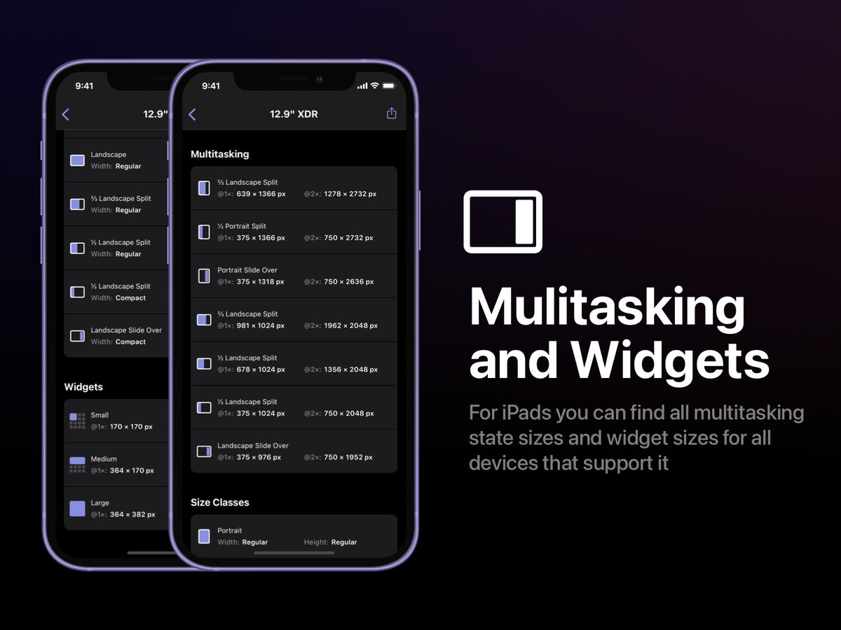 trevormkay's tweet image. Today I'm launching screensizes.app
A complete guide for Apple displays. With information like Display Properties, Safe Areas, Widget sizes, Notch sizes and more. Go ahead and add it to your Dock!