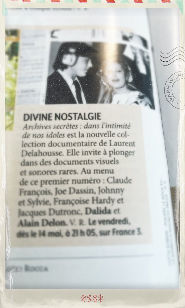 LaurentDelahous's tweet photo. Merci @VersionFemina !! Pour le coup de ❤️de la semaine Tele #rdv vendredi soir 14 Mai sur @france3 pour cette nouvelle #serie #documentaire #ARCHIVES #SECRETES #Team #Unjourundestin🙌🏼🌿 #AlainDelon #Dalida #rushs #INEDIT https://t.co/adW3TI29YY