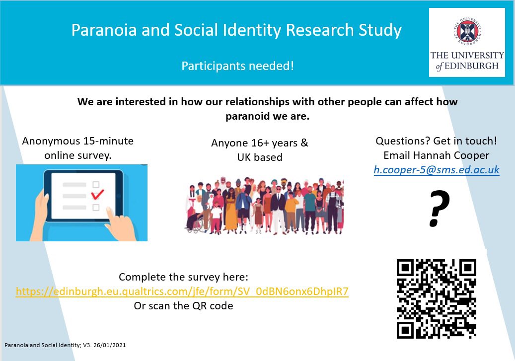 PARTICIPANTS NEEDED! 👩🏿‍💻🧑🏻‍💻👨🏾‍💻 I am looking for participants to complete a 15 minute survey - anyone and everyone 16+ years UK invited to take part! Any questions please send me a DM or email 😊 Thank you 🙏🏼🌈 edinburgh.eu.qualtrics.com/jfe/form/SV_0d…