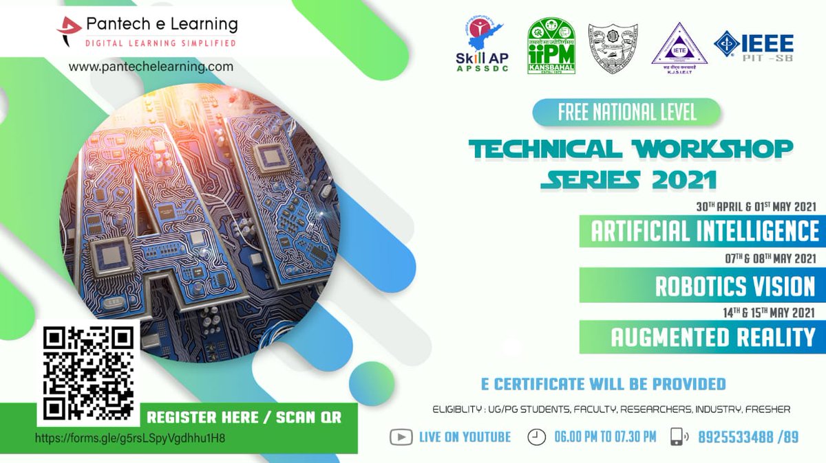 AP_Skill's tweet image. A National Level Workshop on #RoboticsVision Jointly Organized by @AP_Skill @pantech_elearn , #IETE ,#STEPNITK , #IEEESB , #IIPM
Registration links:
apssdc.in (or ) forms.gle/g5rsLSpyVgdhhu…
Registration Free
Telegram group: t.me/apssdcupdates