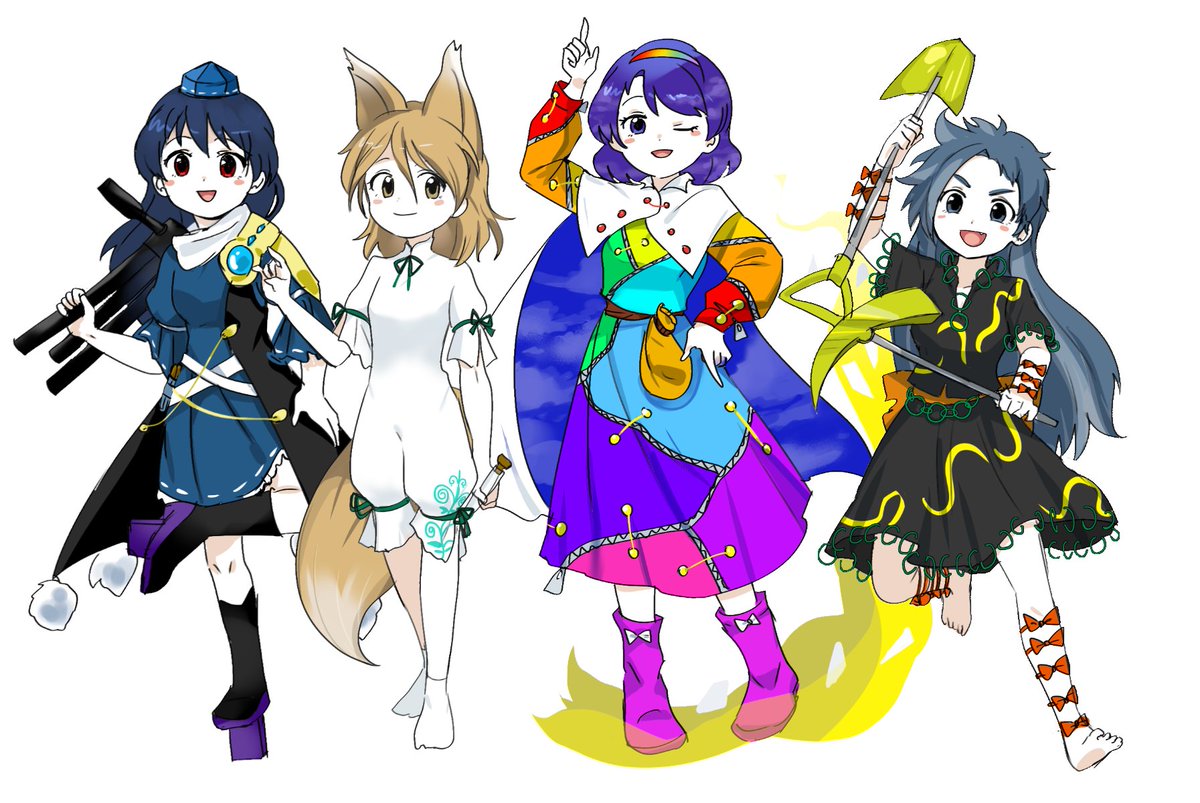 iizunamaru megumu ,kudamaki tsukasa ,tenkyuu chimata multicolored clothes multiple girls animal ears 6+girls maneki-neko cat ears hat  illustration images